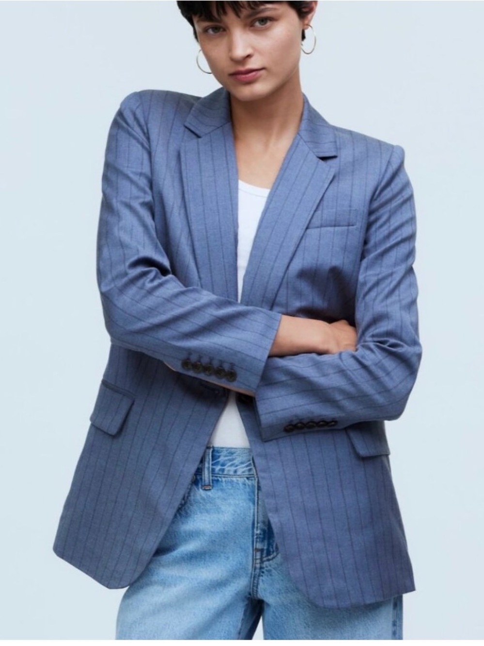 NWOT Madewell Single Breasted Blazer in Yard Dyed Blue Pinstripe